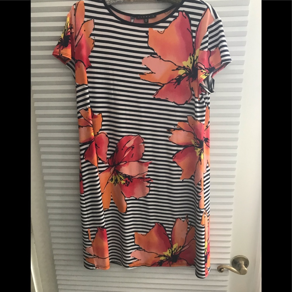 Floral peach and navy dress